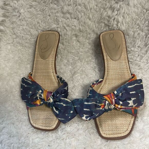 Sam Edelman Darcie multicolor satin fabric slip on Kitten-Heel Sandals SZ9M - Picture 3 of 11